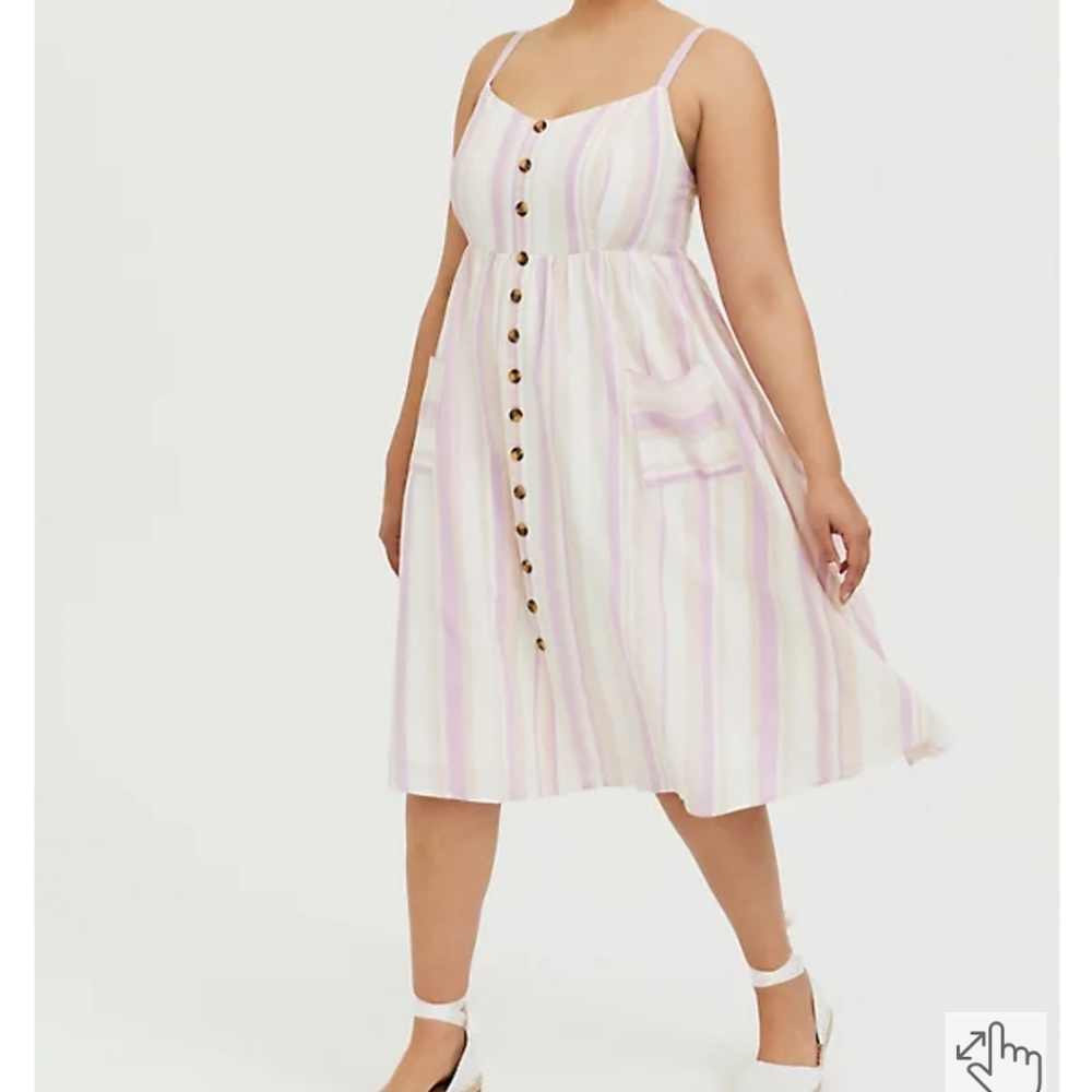 Torrid multi stripe linen button midi dress 3x